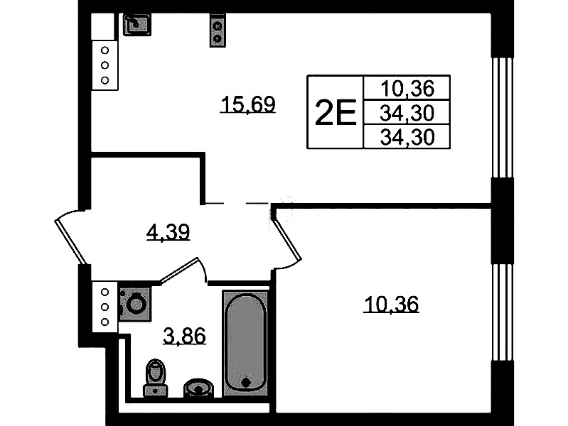 1-комнатная квартира 34.3 м², 9/13 эт., ЖК «Квартал Торики»